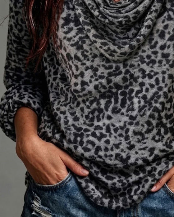 Bluse Mock Hals Leopard Lang Erme