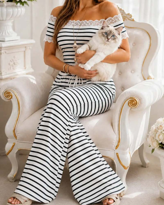 Set Off-Shoulder Blondekant Stripe Bred Ben Bukser