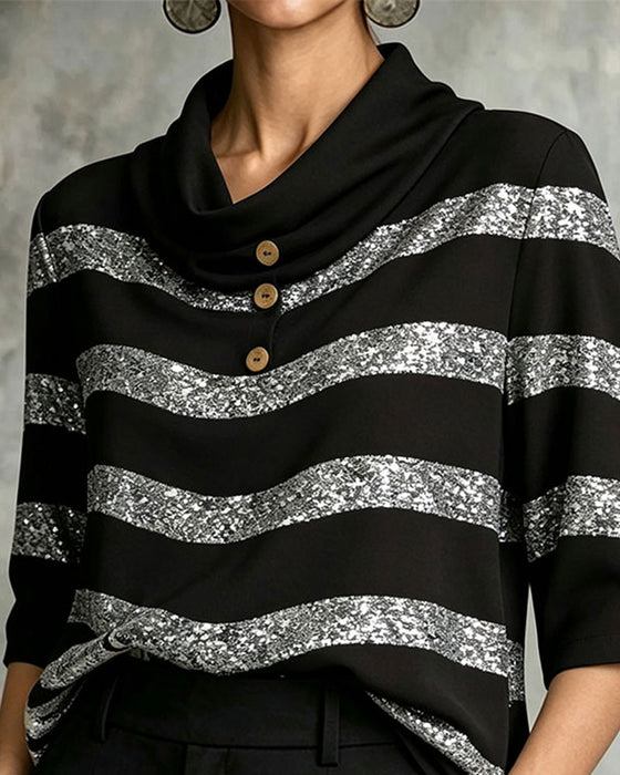 Bluse Geometrisk Stripe Innsnørt Midje Snor