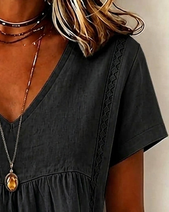 Bluse V-Hals Rynket Kort Erme