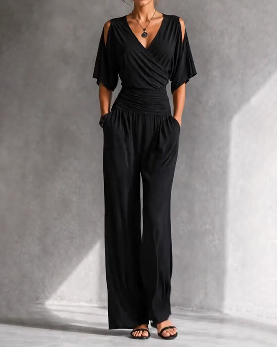 Jumpsuit V-Hals Crossover Kald Skulder Midje Lomme