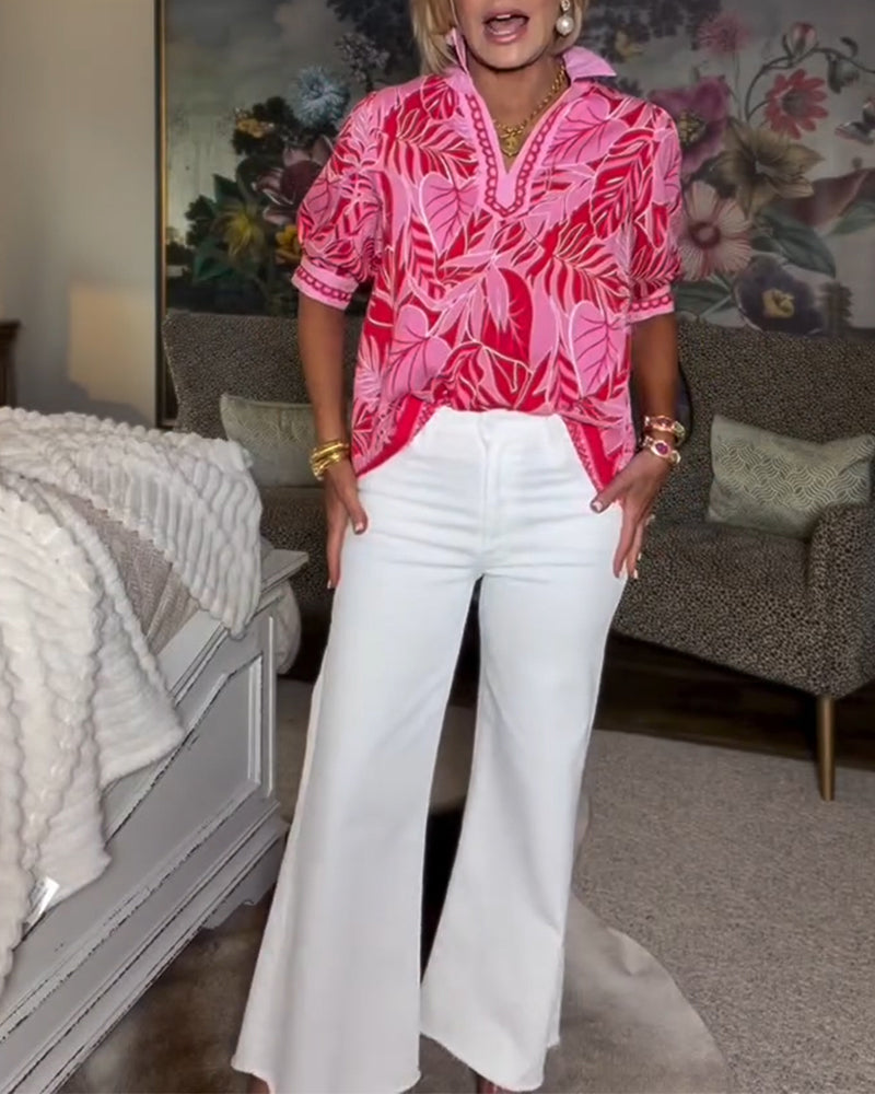 Skjorte Puff Erme Trykk Peter Pan Krage