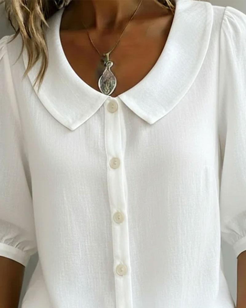 Skjorte Bomull Medium Erme Peter Pan Krage