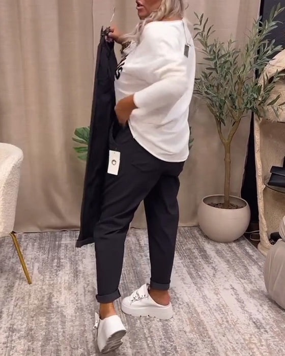 Uformelle ensfargede bukser med lomme