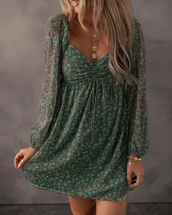 Kjole V-Hals Langermet Blomstret