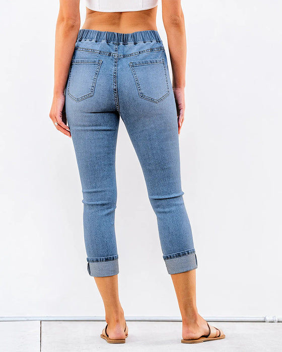 Jeans Elastisk Midje Capri