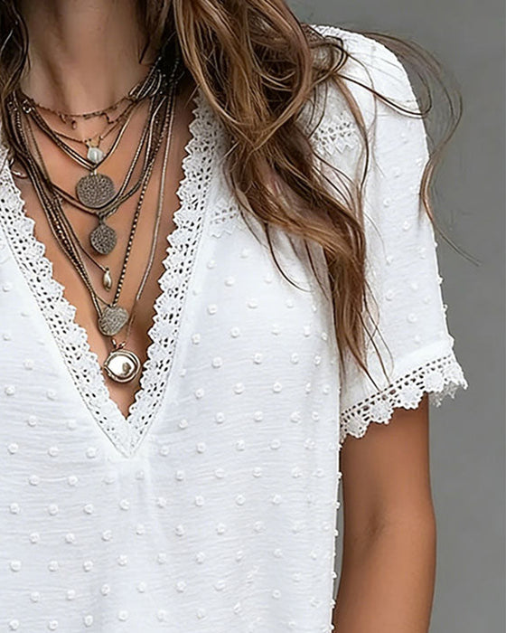 Bluse 3d Prikket V-Hals