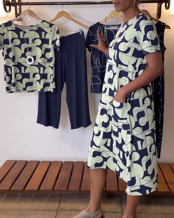 Kjole avslappet hverdags rund hals printet