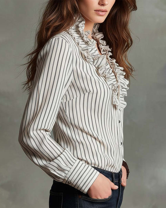 Blus Modig Volanget Strippet