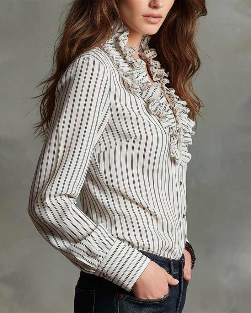 Blus Modig Volanget Strippet