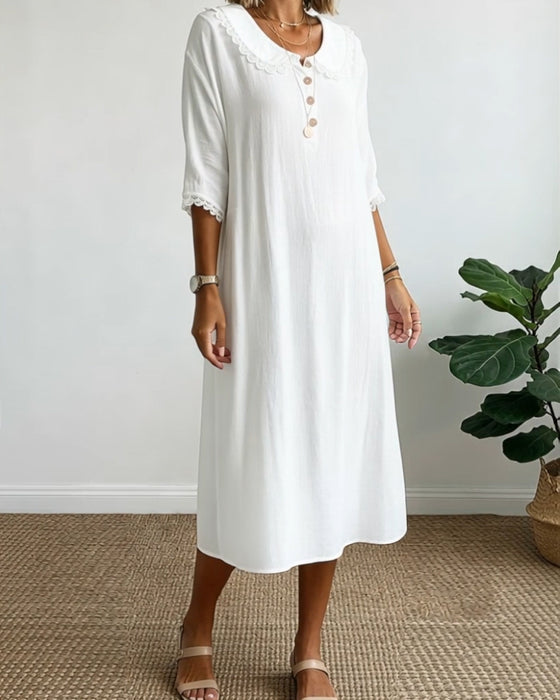 Kjole Peter Pan-Krage Ensfarget Lappearbeid