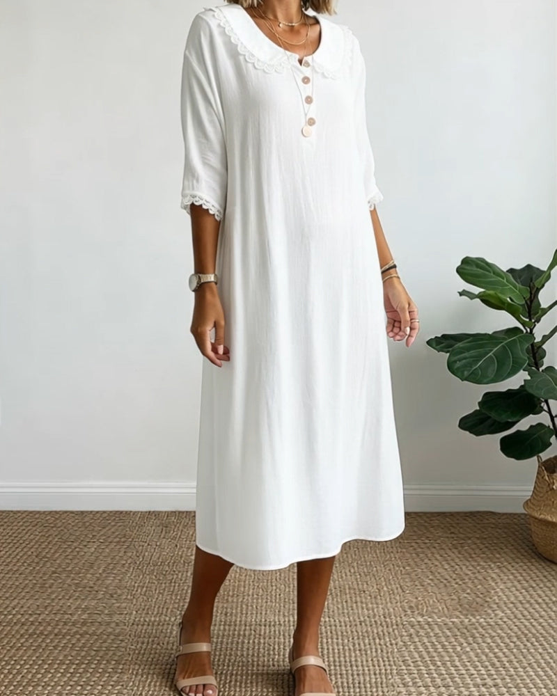 Kjole Peter Pan-Krage Ensfarget Lappearbeid