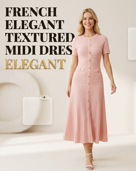 Kjole Rund Hals Slim Fit Knapp Patchwork