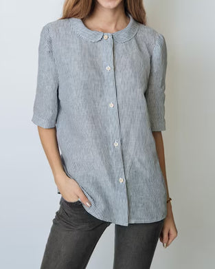 Skjorte Med Peter Pan-Krage, Stripete Og Trekvart Erme