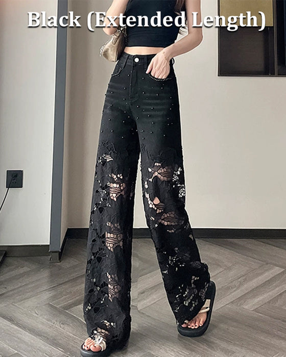 Jeans Dame Rhinestone Utklipp Bred Bein
