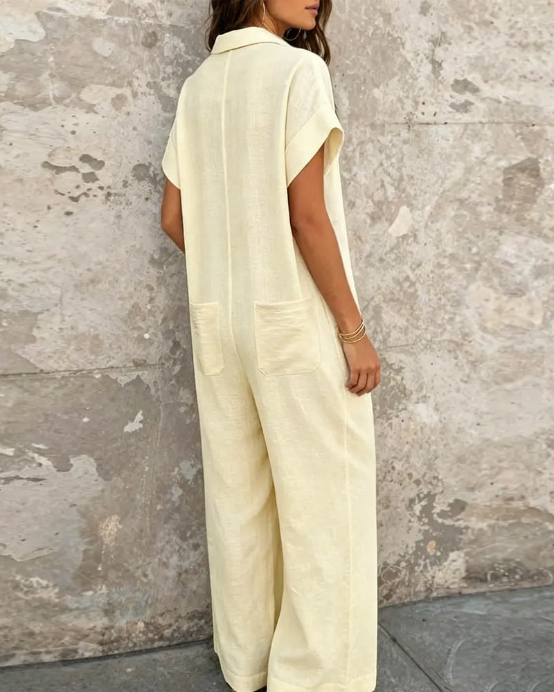 Uformell Ensfarget Jumpsuit Med Krage