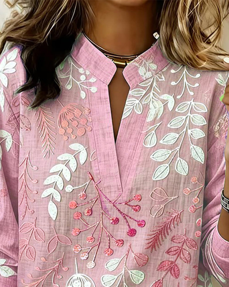 Bluse Med Blomstermønster Og Ståkrage