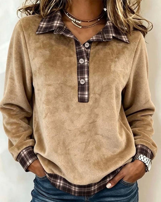 Sweatshirt Jakkeslag Knapp Rutet Patchwork