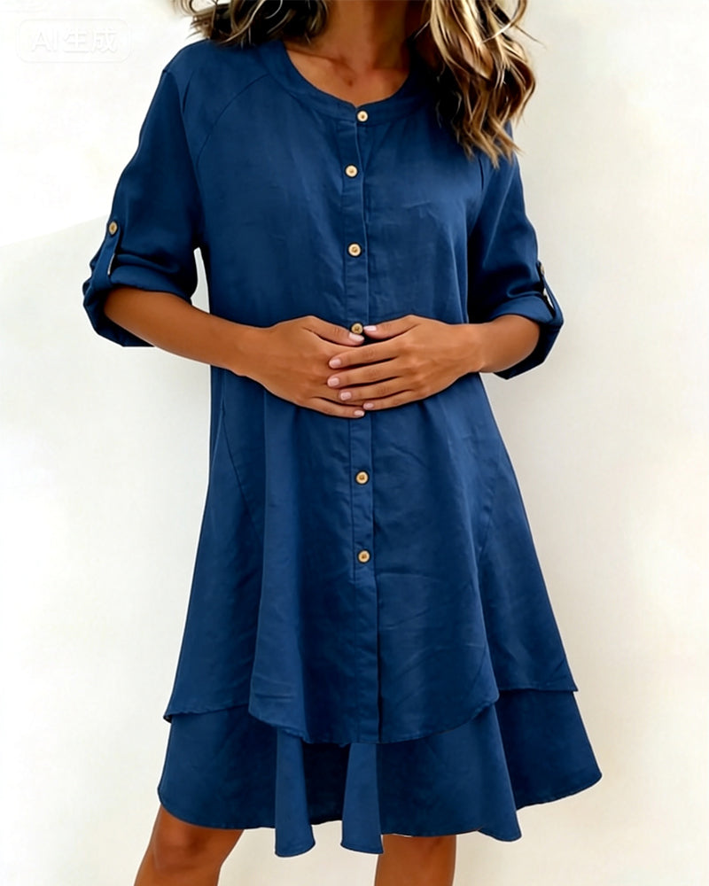 Kjole Lin Knapp Dobbel Lag