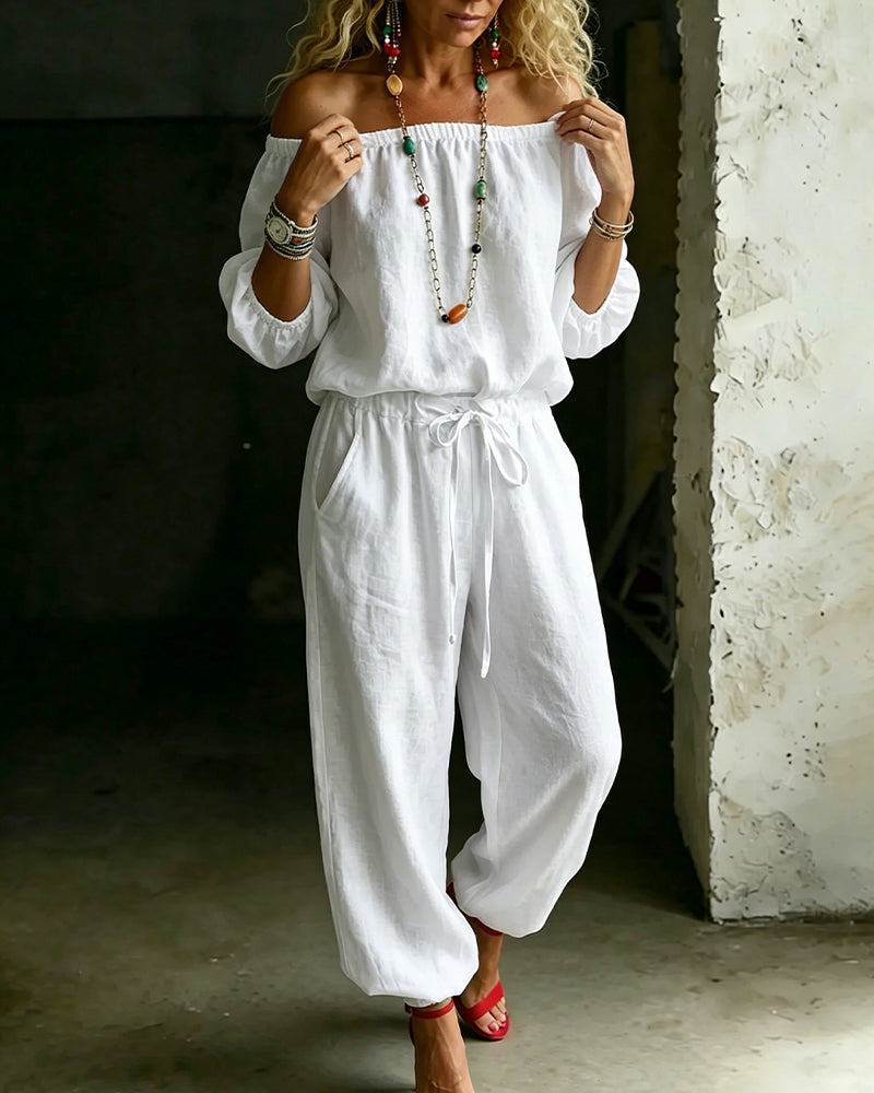Jumpsuit Off-Shoulder Knyt Midje Innsnørt Midje