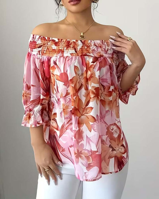 Bluse Off-Shoulder Trykk Boble Erme