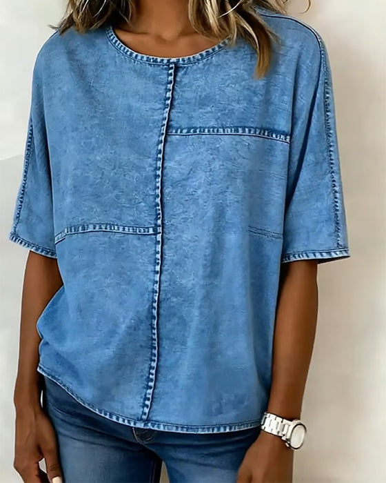 Topp Nedslitt Denim Kort Erme