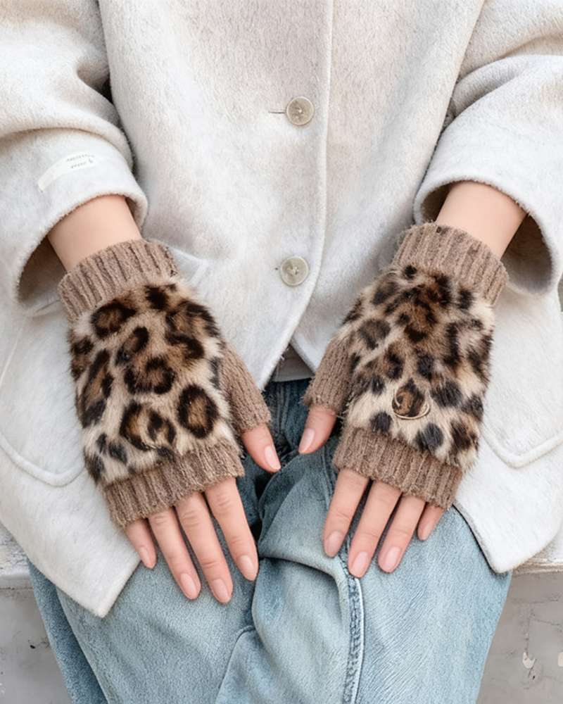 Hansker Leopardtrykk Pels
