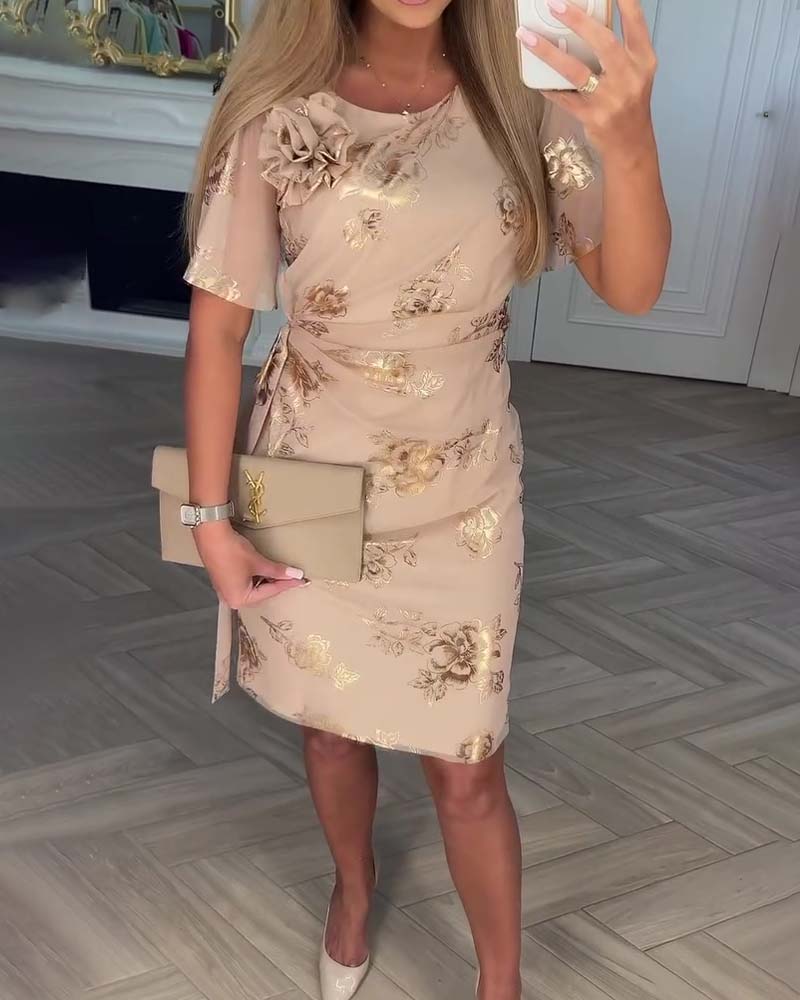 Kjole Bronsefarge Midjestramming Elegant