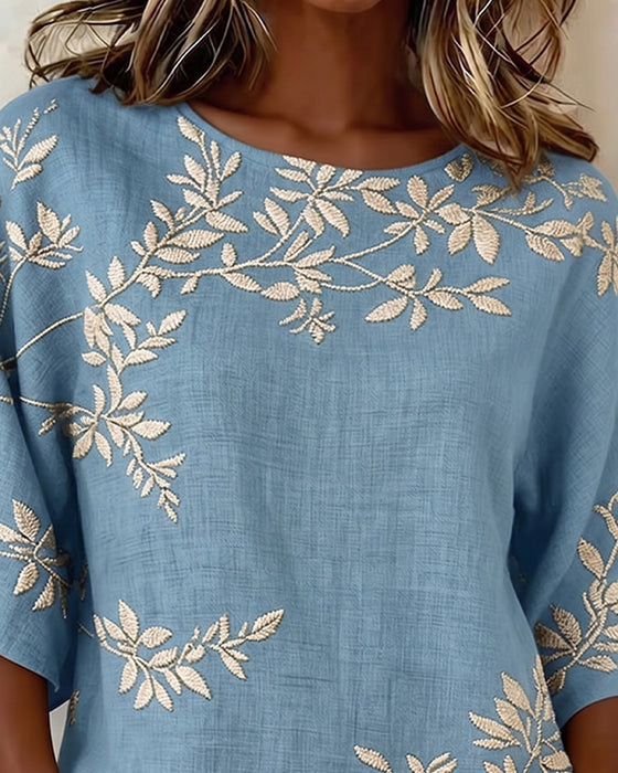 Bluse Rund Hals Flaggermusermer Stripet