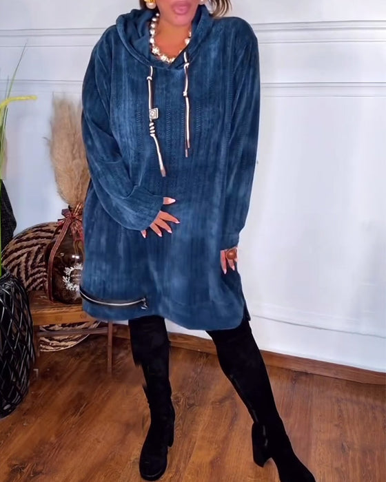 Kjole med avslappet hette, løs ensfarget