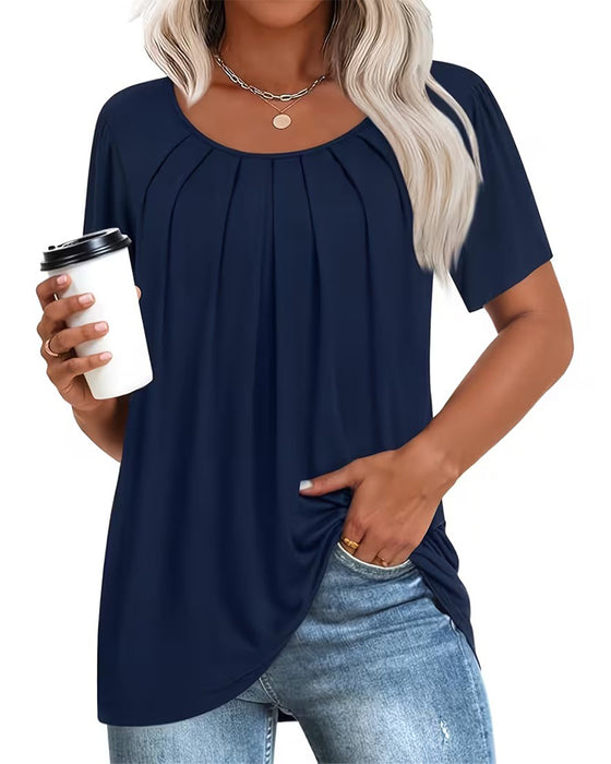 T-Shirt Plissert Casual Kort Erme
