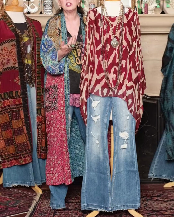 Bluse Flagermuserm Trykk Langermet