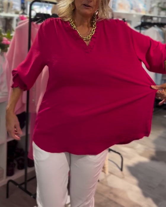 Bluse V-hals Pullover Løs Casual