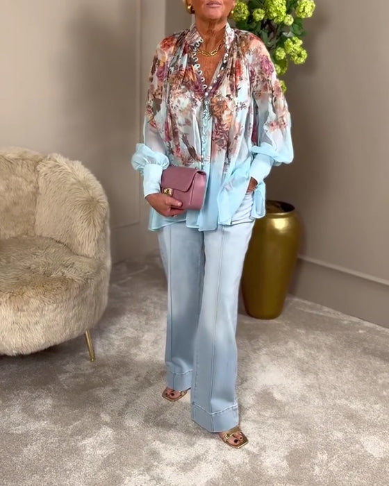 Skjorte Lanternearm Ståkrage Trykk