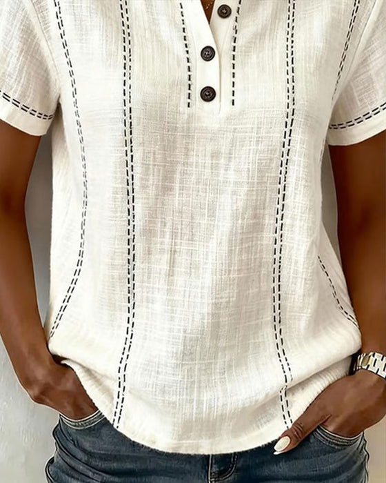 T-Skjorte Mote Uformell Knapp V-Hals