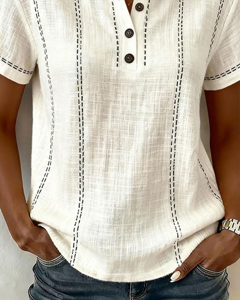 T-Skjorte Mote Uformell Knapp V-Hals