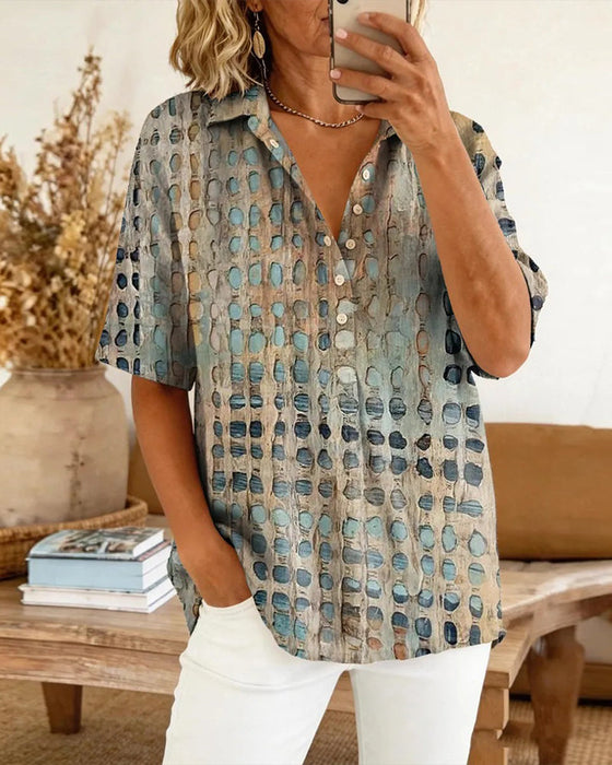 Bluse Prikket Trykk Knapp Halv Stolpe