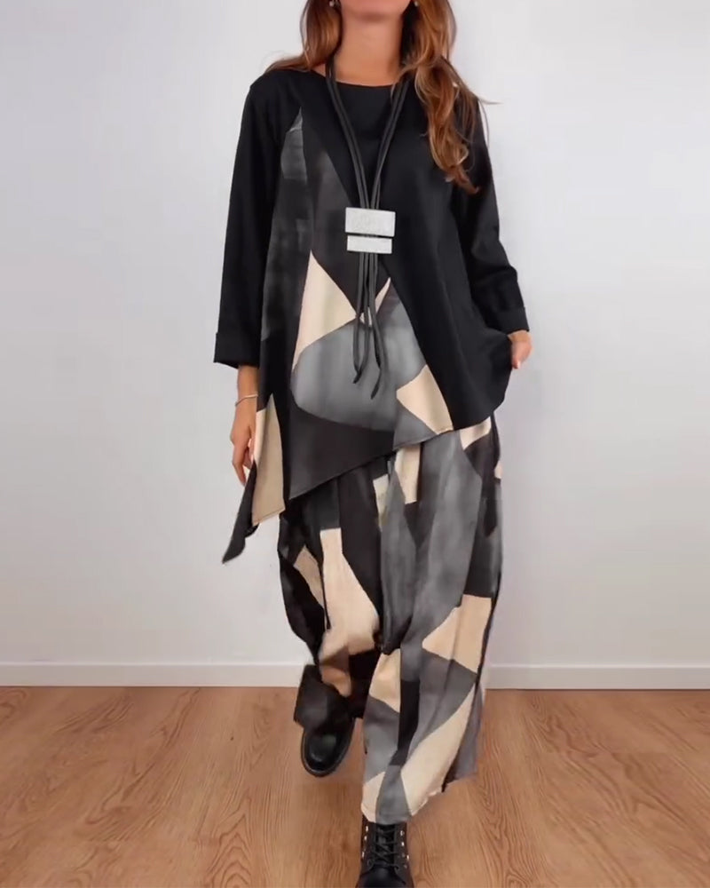 Todelt Sett Casual Geometrisk Print Vide Bukser
