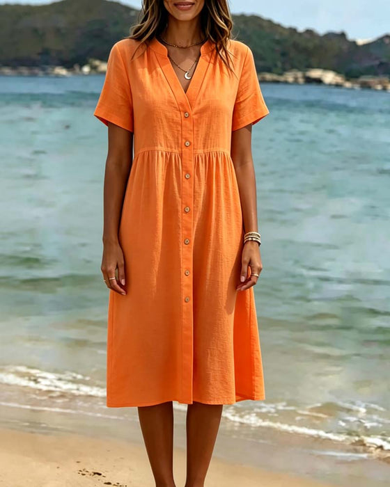 Kjole V-hals Knappelukking Resort Stil