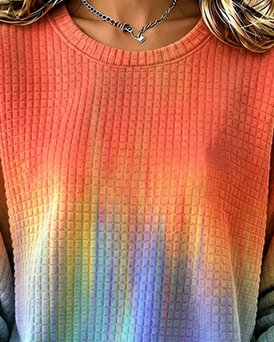 Sweatshirt Gradient Tie-Dye Avslappet Rund Hals