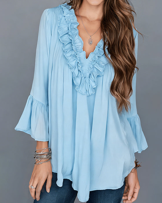 Bluse Elegant V-Hals Rysj