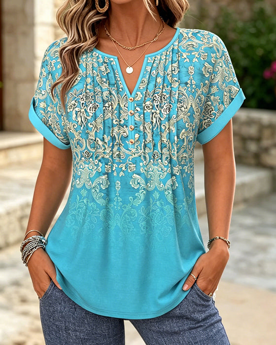 Bluse Gradient Blomstret Kort Erme