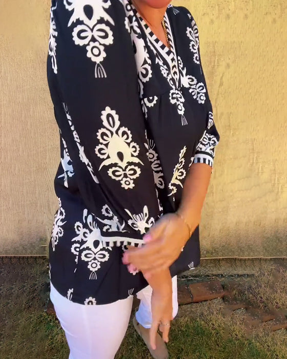 Bluse Trekvartsermer Trykt