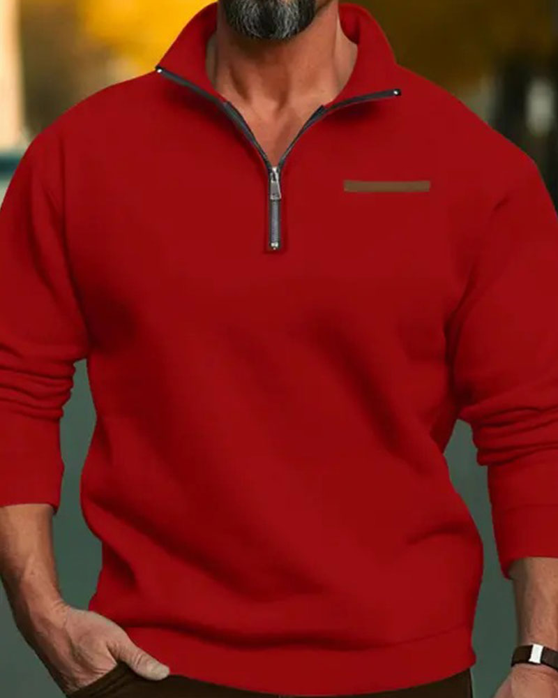 Sweatshirt Ensfarget Ståkrage Glidelås