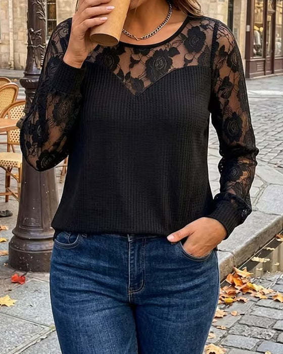 Bluse Stilig Rund Hals Lang Erme