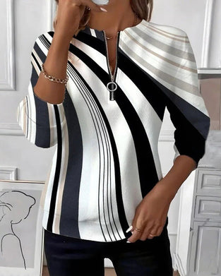 T-skjorte med glidelås og geometrisk trykk