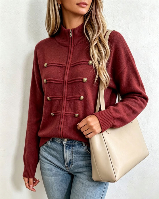 Cardigan Mandarin Krage Mote Glidelås Strikket