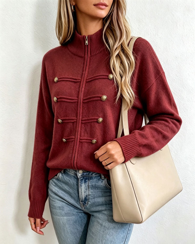 Cardigan Mandarin Krage Mote Glidelås Strikket
