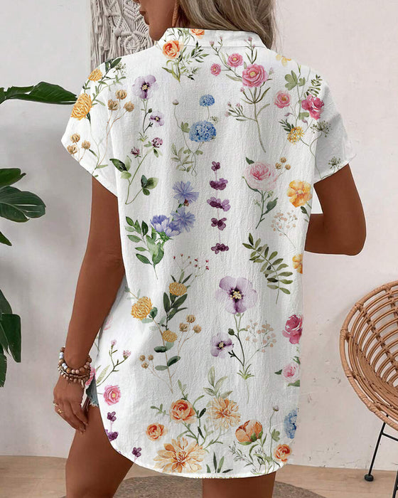 Bluse Blomstertrykk Korteermet