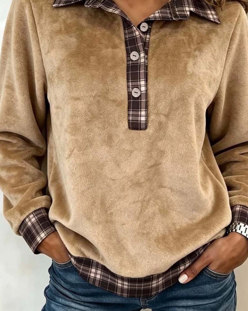 Sweatshirt Jakkeslag Knapp Rutet Patchwork